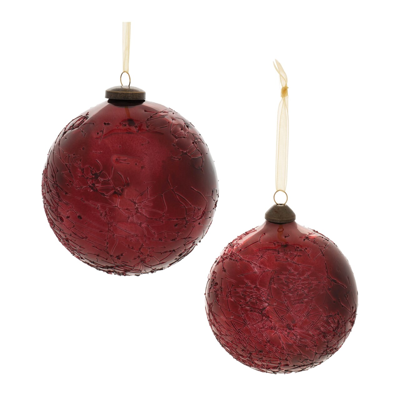 Melrose Crackled Glass Christmas Ball Ornaments - 5" (127mm) - Red - 4ct